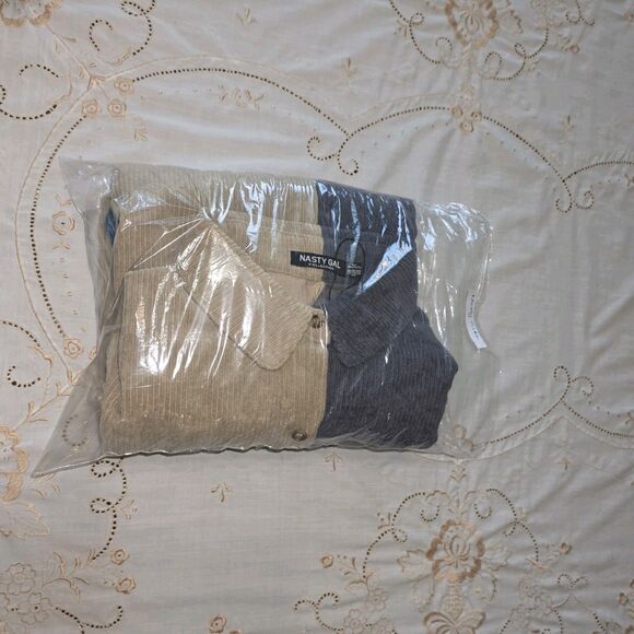 Nasty Gal Womens Sz 4 Button Up Corduroy Color Block Shirt Dress Tunic - Picture 5 of 5